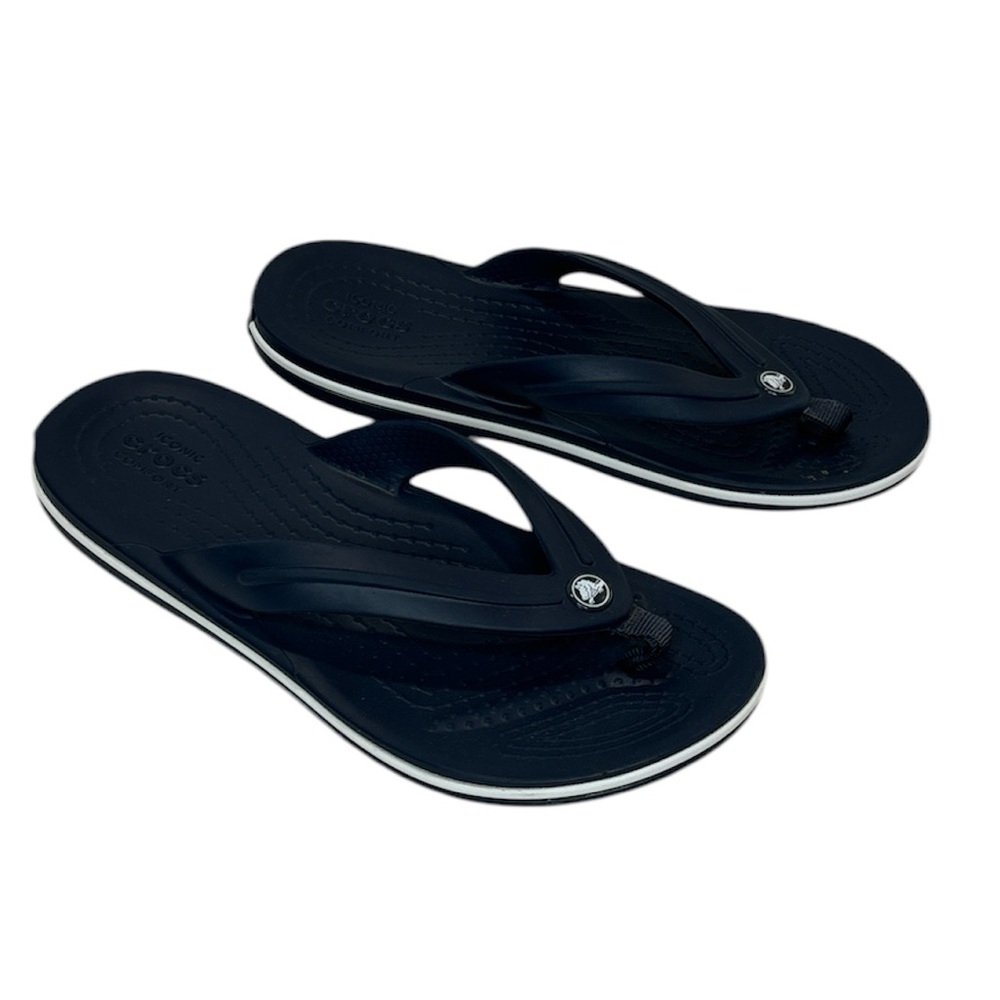 Crocs Iconic Comfort Basic Flip Flop Sandal Size J 2 Navy/White Unisex